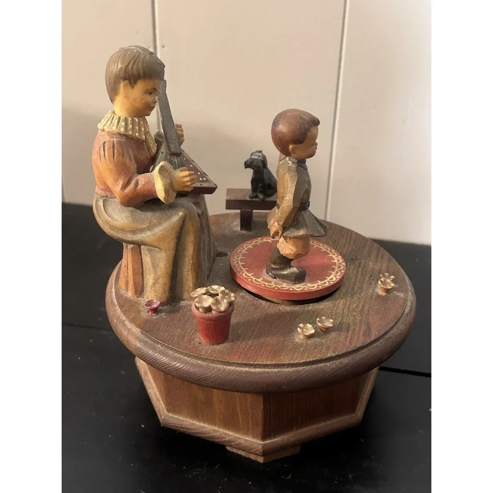 Vintage ANRI THORENS Music Box Lara's Theme Hand Carved Wooden Figures
